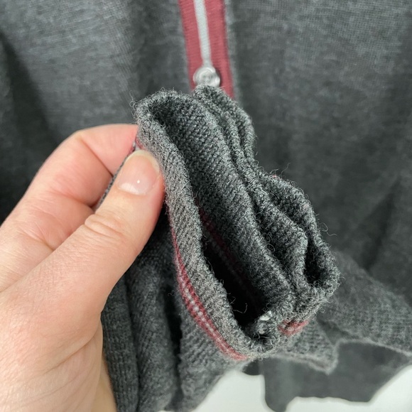 [xl] SOLITUDE Cardigan Wool men’s button down classic Grey with Burgundy Trim - Picture 5 of 7